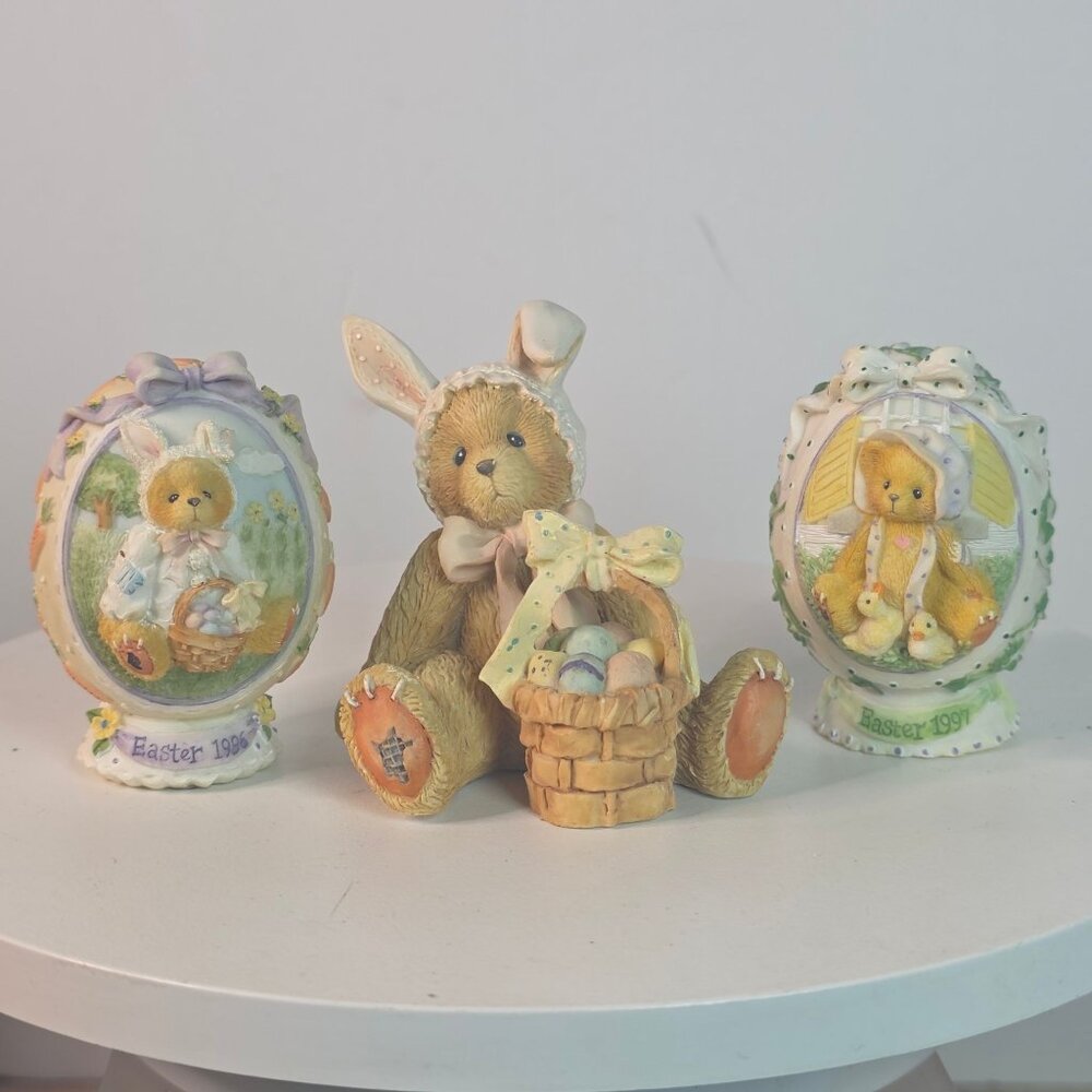 Cherished Teddies Easter Collectibles Set Of 3 Figurines 1996/1998 Bessie & Bunn